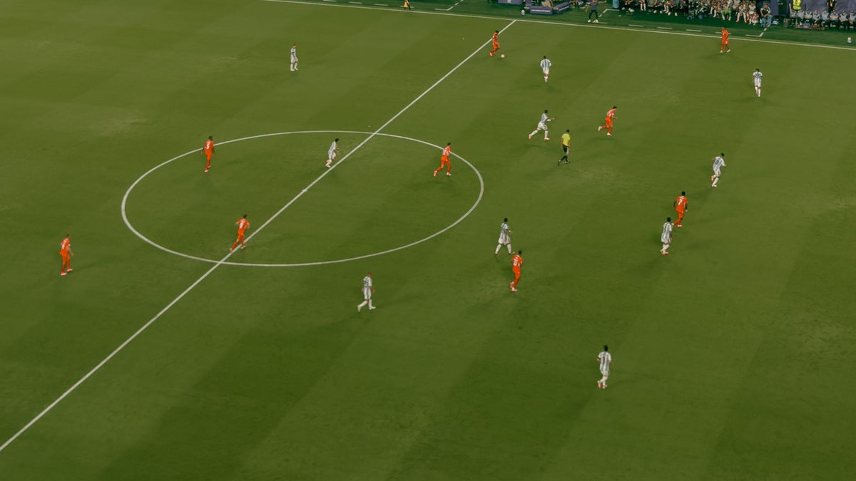 Vue aérienne d’un match de football dans un grand stade Vue aérienne d’un match de football dans un grand stade